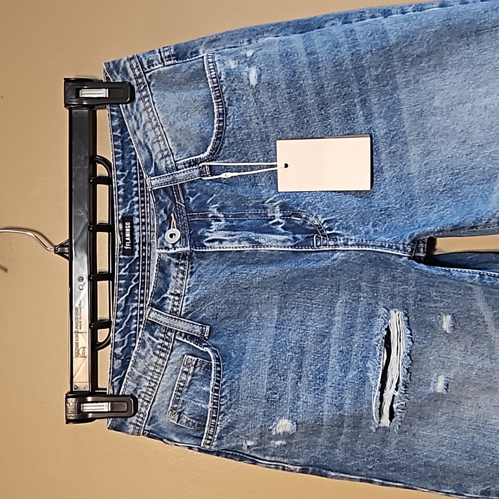 NWT Flamingo Ripped Raw Hem Straight Jeans - Picture 5 of 12